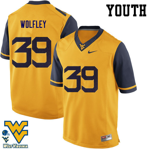 Youth #39 Maverick Wolfley West Virginia Mountaineers College Football Jerseys-Gold